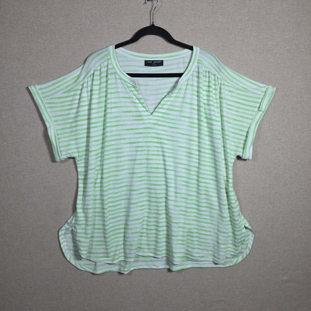 Lane Bryant short Sleeve V Neck Tee Size 22/24 Green White stripe casual